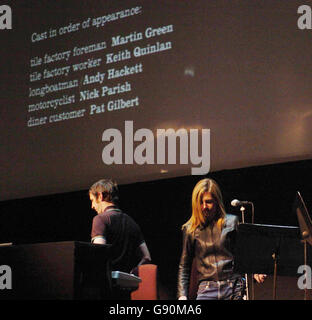 St Etienne's Sarah Cracknell and Bob Stanley exit the stage after performing a live soundtrack during a soundcheck of the World Premiere of the band's documentary film about London's Lea Valley entitled 'Hymns to London Revisited' inside Barbican Hall in London, Thursday October 27, 2005. St Etienne were also set to follow the film with a set of songs taken from their new album 'Tales From Turnpike House'. PRESS ASSOCIATION photo. Photo credit should read: Johnny Green/PA. Stock Photo