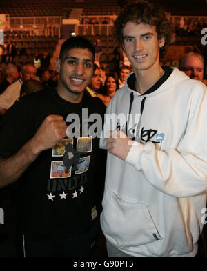 Amir Khan with British tennis player Andy Murray after defeating Steve Gethin at the Braehead Arena, Glasgow, Saturday November 5, 2005. See PA story BOXING Khann. PRESS ASSOCIATION Photo. Photo credit should read: Andrew Milligan/PA.