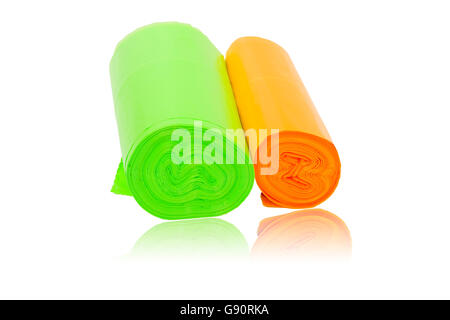 disposable trash bags roll isolated over white background ,This has clipping path Stock Photo