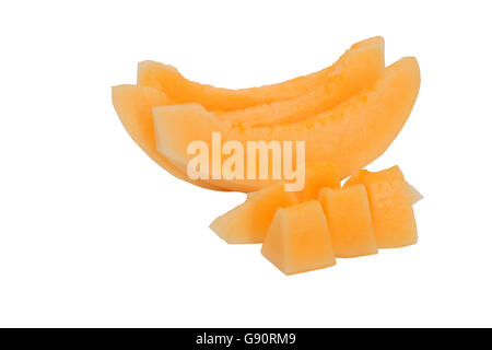 sliced cantaloupe melon Isolated on the white background this has clipping path. Stock Photo