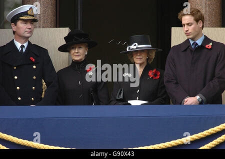 Left to right: Rear Admiral Timothy Laurence, Princess Alexandra, the Duchess of Cornwall and Prince William on the balcony of the Foreign and Commonwealth Office on Whitehall in Westminster, central London, Sunday November 13, 2005. Queen Elizabeth II was joined by the Duke of Edinburgh and other members of the Royal Family as well as the Prime Minister and other representatives from politics among others, as they gathered to pay their respects on Rememberance Sunday to those who have sacrificed their lives for their country. See PA story ROYAL Remembrance. PRESS ASSOCIATION Photo. Photo Stock Photo