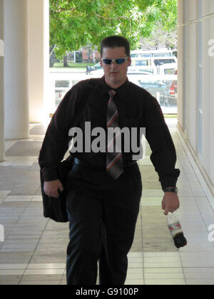 Senior Constable Ian Spilsbury, crime scene examiner, arrives at at the Northern Territory Supreme Court in Darwin, Australia, Monday October 31, 2005. The forensic science laboratories where samples from the Peter Falconio murder case were tested were not officially accredited, a court heard today. Bradley Murdoch, 47, of Broome, Western Australia, is on trial at the Northern Territory Supreme Court, accused of murdering Mr Falconio after flagging him and his girlfriend down on a highway north of Barrow Creek, near Alice Springs, on July 14, 2001. See PA Story COURTS Falconio. PRESS Stock Photo