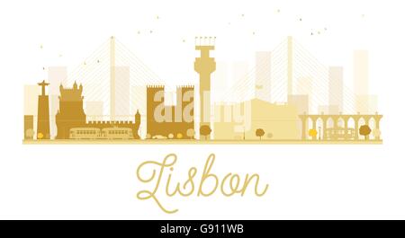 Lisbon City skyline golden silhouette. Vector illustration. Simple flat concept for tourism presentation, banner, placard or web Stock Vector