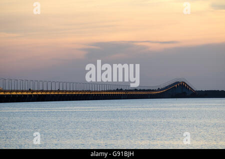 Evening view at the Oland bridge in Sweden, connecting the island Oland with mainland Sweden Stock Photo