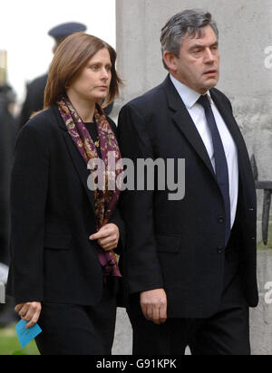 Chancellor Gordon Brown and his wife Sarah arrive at the memorial service for former Foreign Secretary Robin Cook in Westminster, Monday December 5, 2005. Mr Cook's family and friends will also be at the service, in St Margaret's Church, which organisers say will be a celebration of his life. Mr Cook died aged 59 after collapsing while walking with his wife Gaynor in the Scottish Highlands on Saturday August 6. His funeral was held at Edinburgh's St Giles Cathedral six days later. See PA Story MEMORIAL Cook. PRESS ASSOCIATION Photo. Photo credit should read: Stefan Rousseau/PA Stock Photo