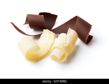 group of dark and white chocolate curls isolated on white Stock Photo