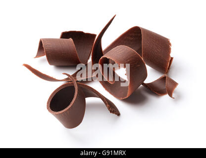 group of dark chocolate shavings isolated on white Stock Photo