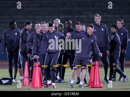 Liverpool's Steven Gerrard (L) and John Arne Riise during a training session at the Todoroki Stadium in Kawasaki, Japan, Tuesday December 13, 2005. Liverpool will play Deportivo Saprissa in the FIFA World Club Championship semi-final on Thursday. See PA story SOCCER Liverpool. PRESS ASSOCIATION Photo. Photo credit should read: Martin Rickett/PA Stock Photo