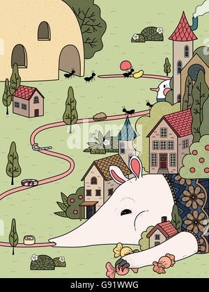 adult coloring page - anteater put candies on its tongue and wait for ants Stock Vector
