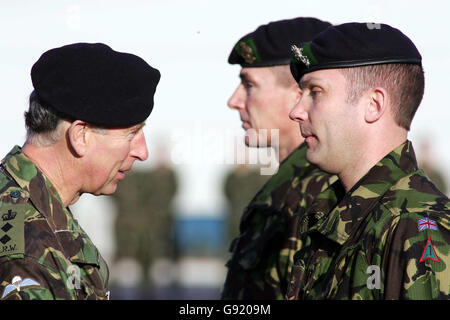 The Prince of Wales at the Lucknow Barracks, Tidworth, Wiltshire, Tuesday November 29, 2005, where he and the Duchess of Cornwall will present soldiers from the Royal Regiment of Wales with their Iraq tour medals. Today was the first time Camilla has presented serving members of the British Armed Services with medals. It was also the last time that the 1st Battalion The Royal Regiment of Wales will parade its colours before it merges with The Royal Welsh Fusiliers next year, to form the larger Royal Welsh Regiment. See PA Story ROYAL Medals. PRESS ASSOCIATION Photo. Photo credit should read: Stock Photo