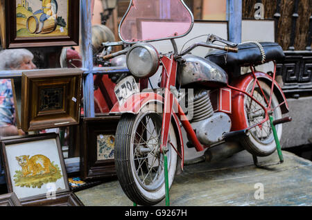 Madrid, Spain, 12 st June 2016.  A wall street  view with decoration items and an old motorcycle in DecorAccion Market, Letters Stock Photo