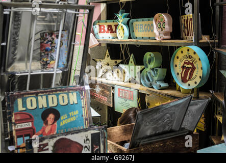 Madrid, Spain, 12 st June 2016.  An antiques store view in DecorAccion Market, Letters Quarter, Madrid, Spain. Stock Photo