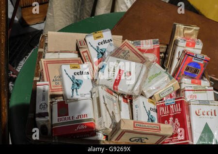 Madrid, Spain, 12 st June 2016.  A wall view with tobacco items in DecorAccion Market, Letters Quarter, Madrid, Spain. Stock Photo