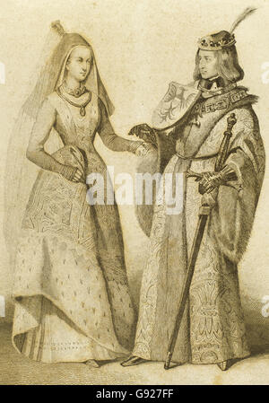 Holy Roman Emperor Maximilian I (1459-1519) with his wife Mary of Burgundy (1457-1482). Engraving. Stock Photo