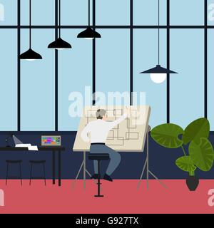 main architect working at drawing desk in office Stock Vector