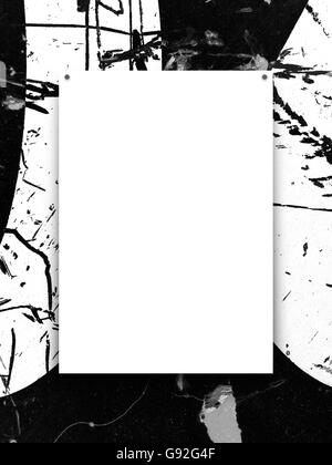 Close-up of one nailed blank frame on black and white splotchy ink background Stock Photo