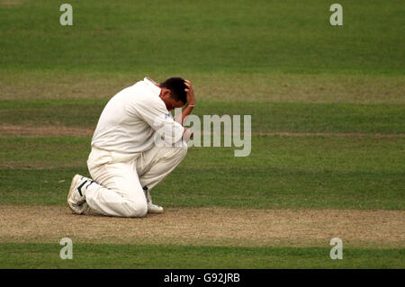 Cricket - Fourth Cornhill Test - England v South Africa - Trent Bridge - Third Day. England's Darren Gough shows his disappointment after his lbw appeal against South Africa's Hansie Cronje was turned down Stock Photo