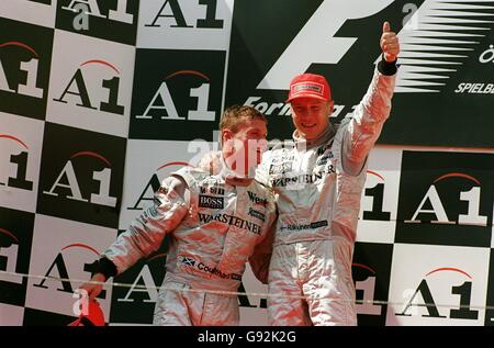 Second place David Coulthard (left) and third place Heinz-Harald ...