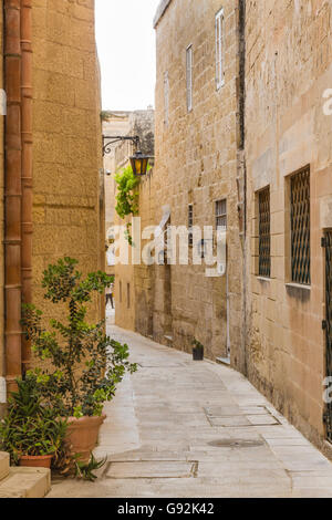Silent and magical alley in Mdina, Malta - Old Capital and the Silent City of Malta - Medieval Town Stock Photo