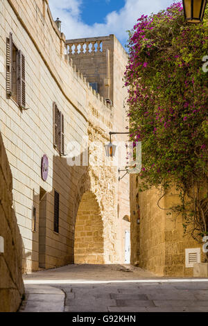 Silent and magical alley in Mdina, Malta - Old Capital and the Silent City of Malta - Medieval Town Stock Photo