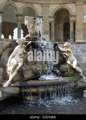 View of the Nymph's Fountain by the Lake at Hever Castle Stock Photo