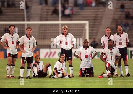 Soccer - King Hassan II International Cup - England v Belgium. The England team watch the penalty shoot-out Stock Photo