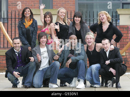 Contenders in the new ITV event Soapstar Superstar in which soap stars compete to be a singing superstar. Back row left to right, Shobna Gulati (Sunita in Coronation St), Roxanne Pallett (Jo Stiles in Emmerdale), Sammy Winward (Katie Sugden in Emmerdale), Lucy Pargeter (Chastity Dingle in Emmerdale), Wendi Peters (Cilla Brown in Coronation St). (Front row left to right) Michael Greco (Beppe di Marco in Eastenders), Richard Fleeshman (Craig Harris in Coronation St), Nicholas Bailey (Dr Anthony Trueman in Eastenders), Lee Otway (Bombhead in Hollyoaks), Andy Whyment (Kirk in Coronation St) Stock Photo