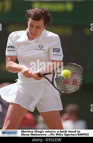 Tennis - Wimbledon Championship - Women's Singles - Round Two - Martina Hingis v Elena Makarova Stock Photo