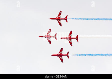Red arrows flying at the Weston Air Festival, 18th June 2016. Stock Photo