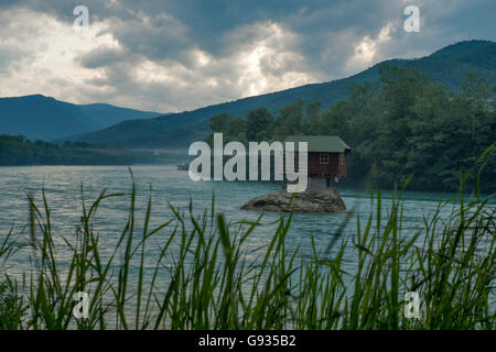 A house on the river Drina in Bajina Basta, Serbia Stock Photo