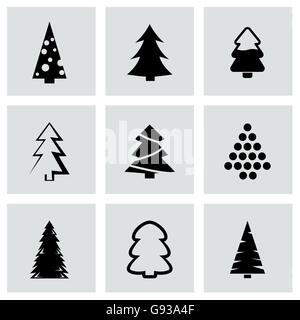 Vector black cristmas trees icon set Stock Vector