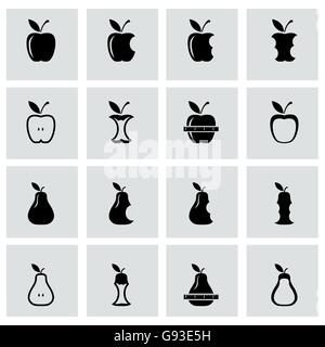 Vector black apple and pear icon set Stock Vector