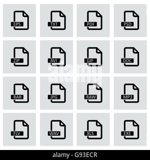 Vector black file format icon set Stock Vector