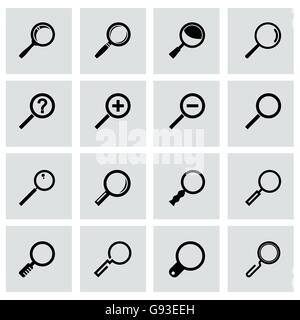 Vector black magnifying glass icon set Stock Vector