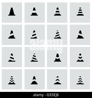 Vector black traffic cone icon set Stock Vector