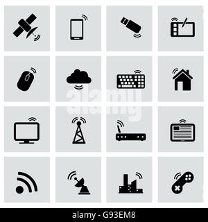 Vector black wireless icon set Stock Vector