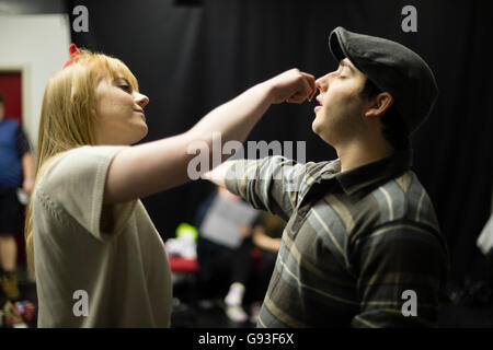 Performing arts education: Aberystwyth University undergraduate student theatre studies students  rehearsing a scene in the production of the classic television drama ; 'Blue Remembered Hills' by Dennis Potter. UK Stock Photo