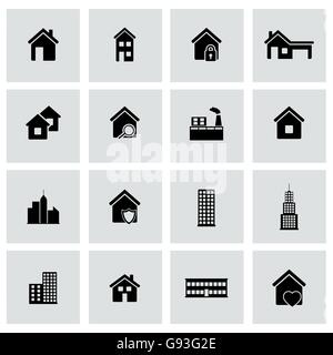 Vector black buildings icons set Stock Vector