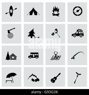 Vector black camping icons set Stock Vector
