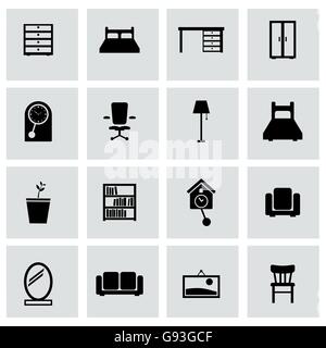 Vector black furniture icons set Stock Vector