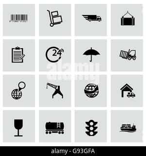 Vector black logistic icons set Stock Vector