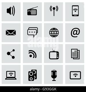 Vector black media icons set Stock Vector