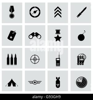 Vector black military icons set Stock Vector