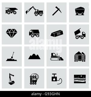 Vector black mining icons set Stock Vector