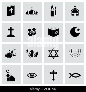 Vector black religion icons set Stock Vector
