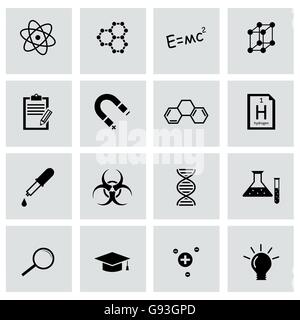Vector black science icons set Stock Vector
