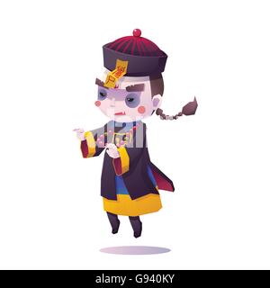 Vector Illustration of Chinese Hopping Vampire Ghost for Halloween on White Background, Cute Character Stock Vector