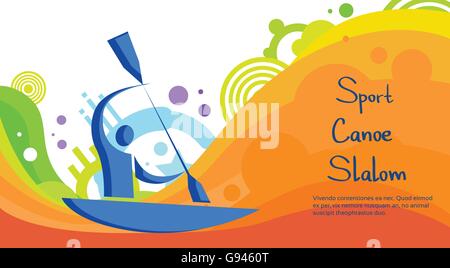 Canoe Slalom Athlete Sport Competition Colorful Banner Stock Vector