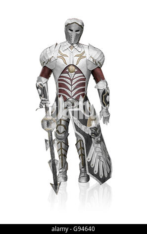 Knight in metal armor on a white background. Stock Photo