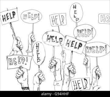 Help Signs In Hands Stock Vector
